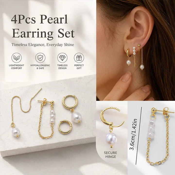 4-Piece Pearl Chain Earring Stacking Set