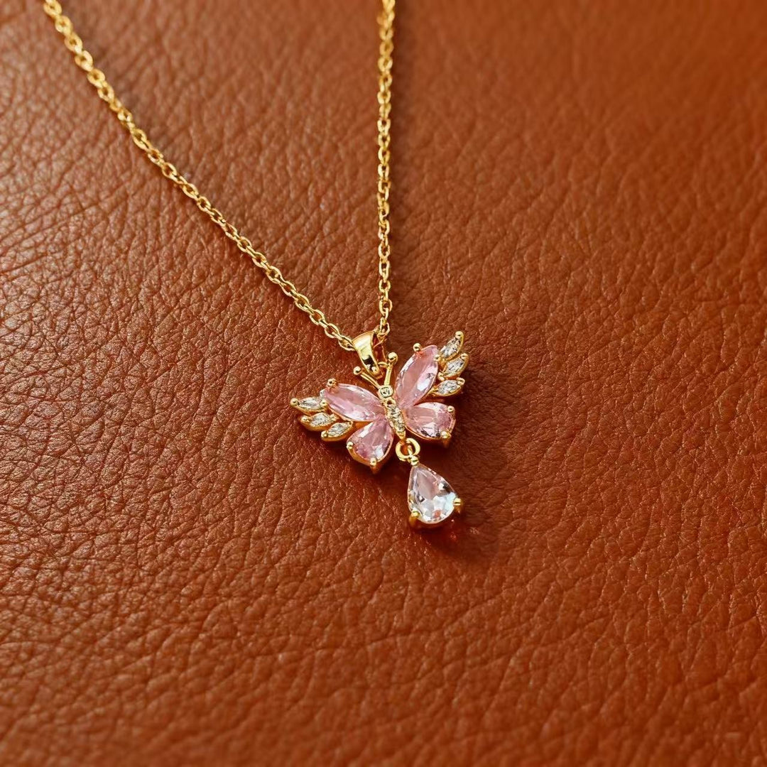 S925 Sterling Silver Butterfly Teardrop Necklace