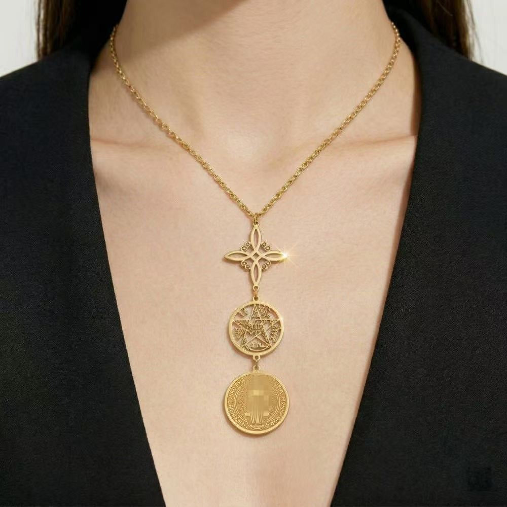 「Triple Shield」Pentacle & St. Benedict Protection Necklace