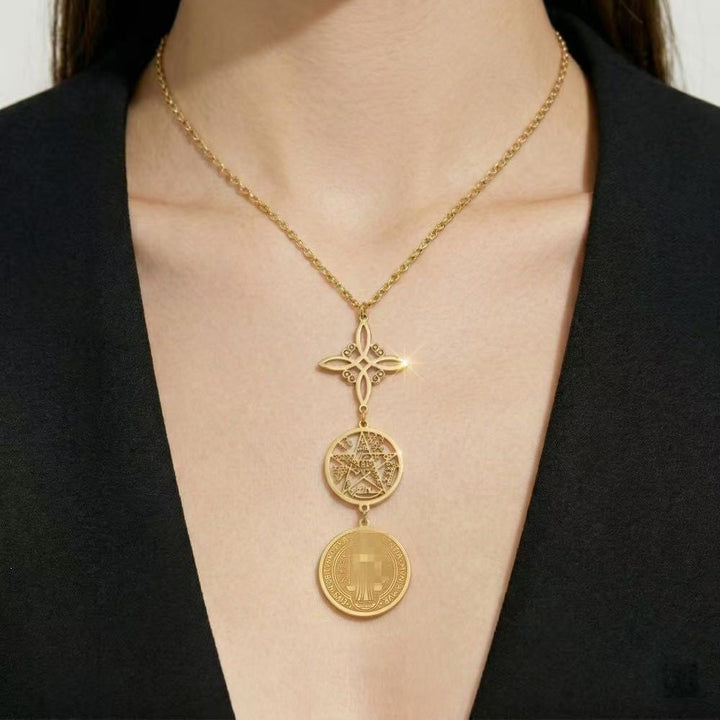 「Triple Shield」Pentacle & St. Benedict Protection Necklace