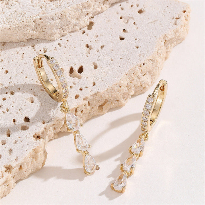 Falling Star Pear CZ Drop Hoop Earrings