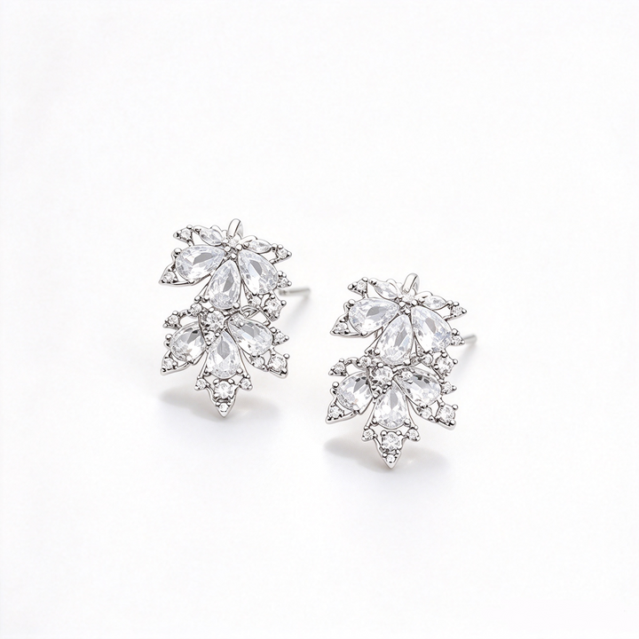 S925 Silver Maple Leaf CZ Stud Earrings