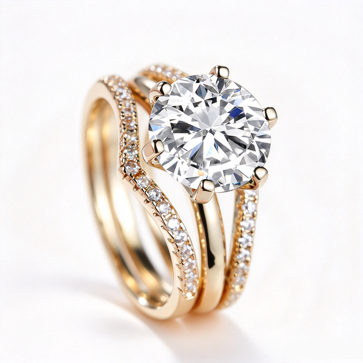 18K Gold Classic Round Cut Bridal Ring Set