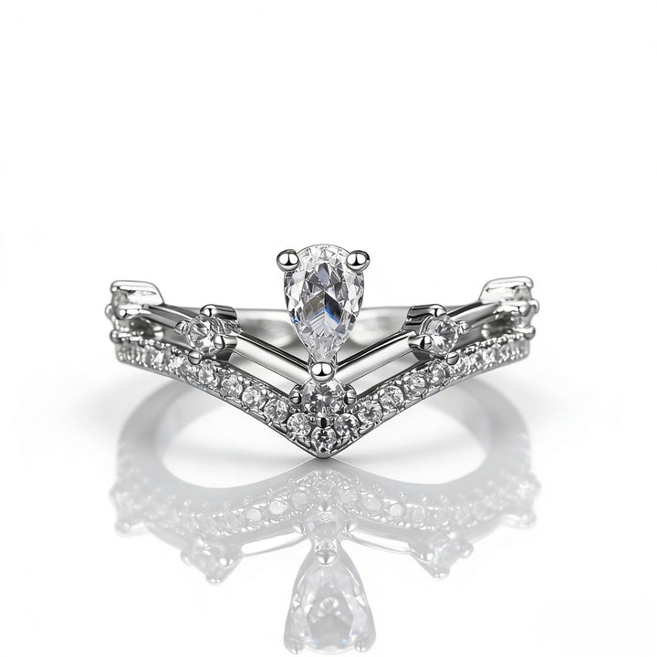 「Luminous Crown」S925 Sterling Silver Pear Cut V-Shape Ring