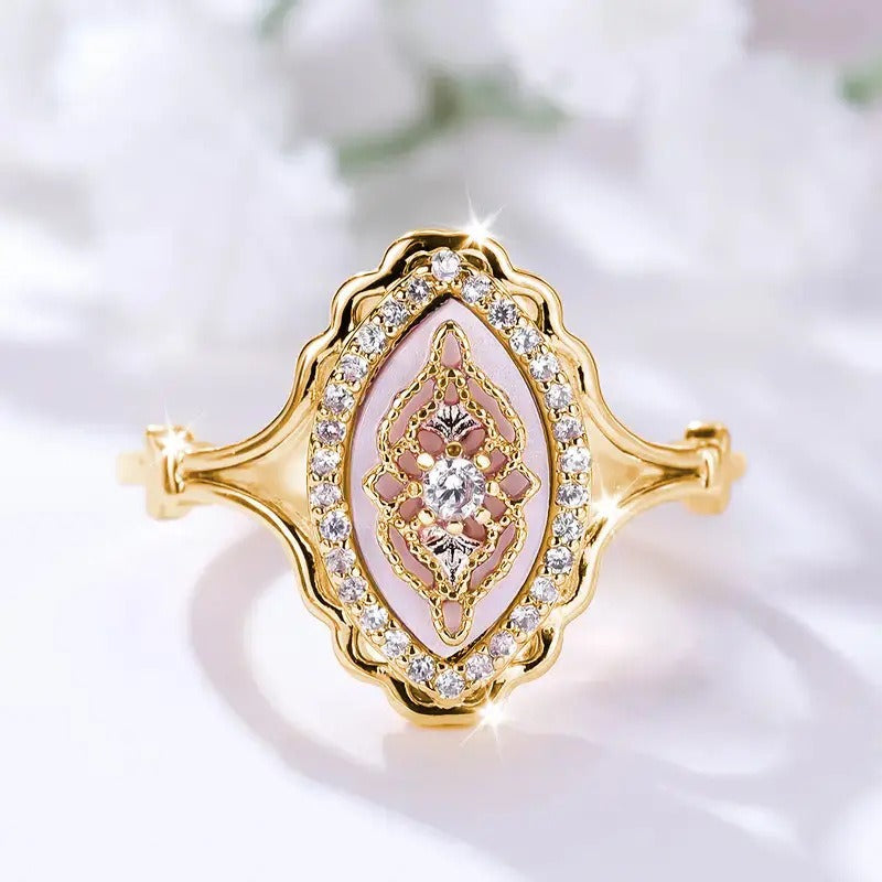 Vintage Enamel Dream S925 Sterling Silver Marquise Ring