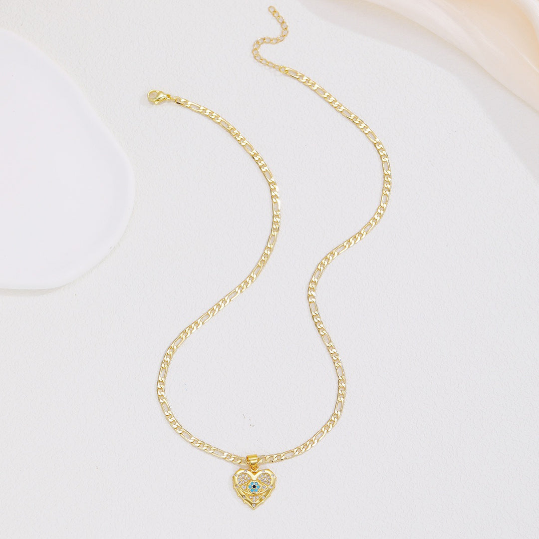 Evil Eye Guardian Heart Pave Diamond Necklace Earrings Set