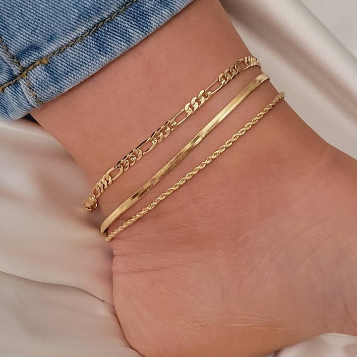 Stackable Essentials Gold Silver Two-Tone Multi-Style Anklet Set