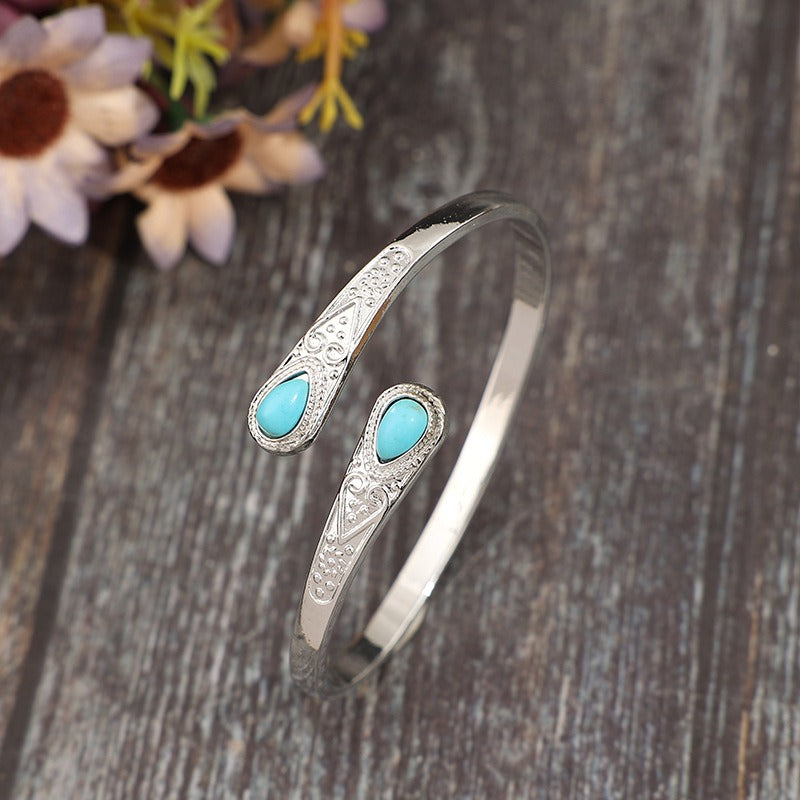 Spirit Guardian Vintage Silver Multi-Gemstone Open Cuff Bracelet