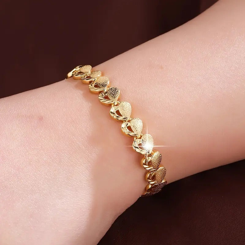 Hollow Heart 18K Gold Plated Link Bracelet