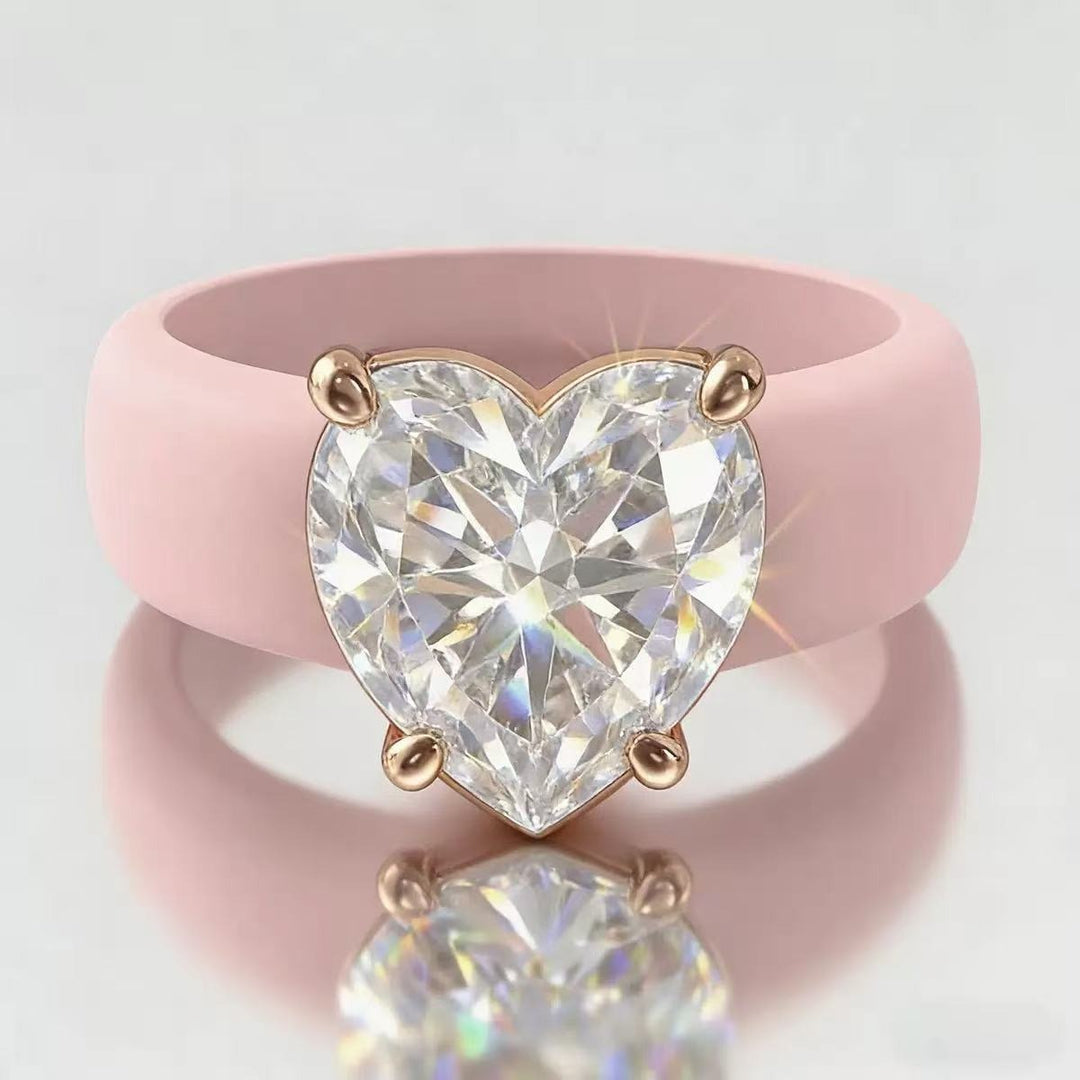Heart Cut CZ Silicone Band Ring