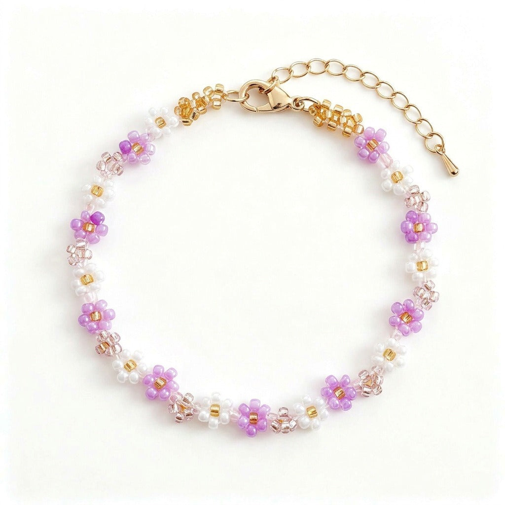 Handmade Daisy Bloom Crystal Beaded Flower Bracelet