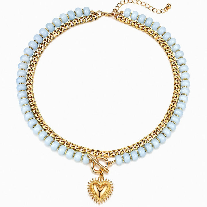 18K Gold Plated Double Layer Beaded Heart Necklace