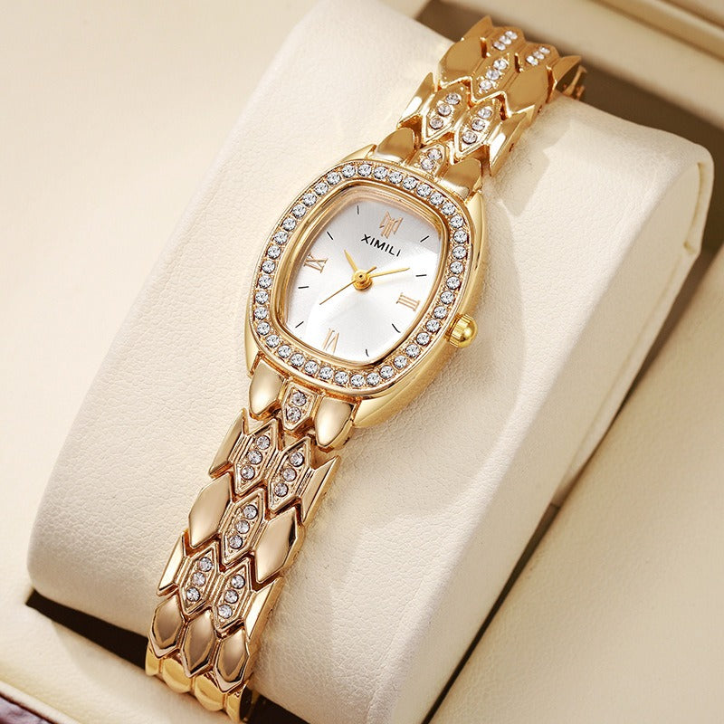 18K Gold Vintage Crystal Oval Women's Quartz Watch