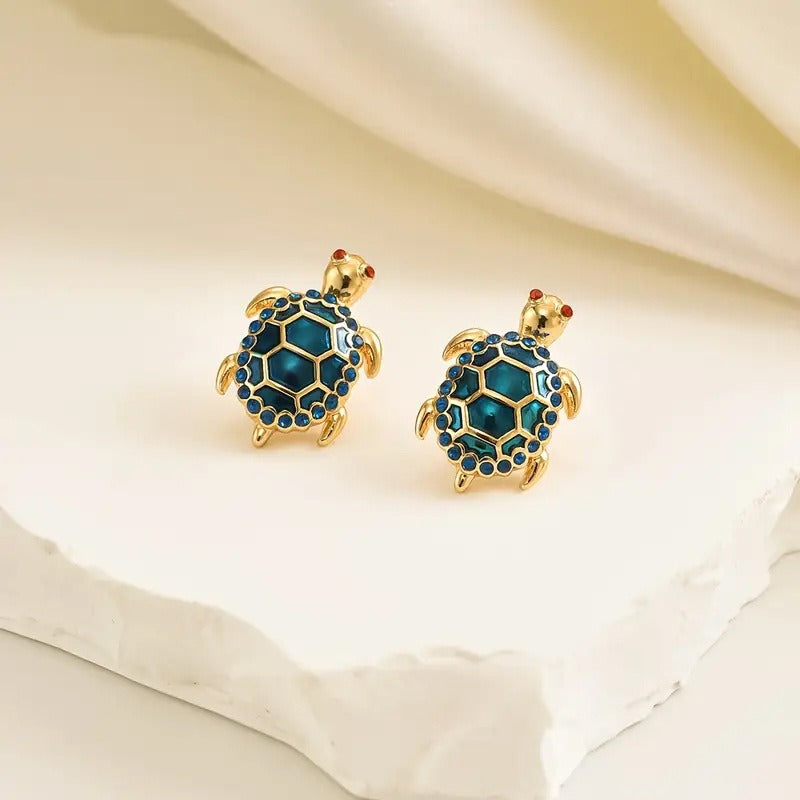 14K Gold Plated / S925 Sterling Silver Enamel Sea Turtle Stud Earrings