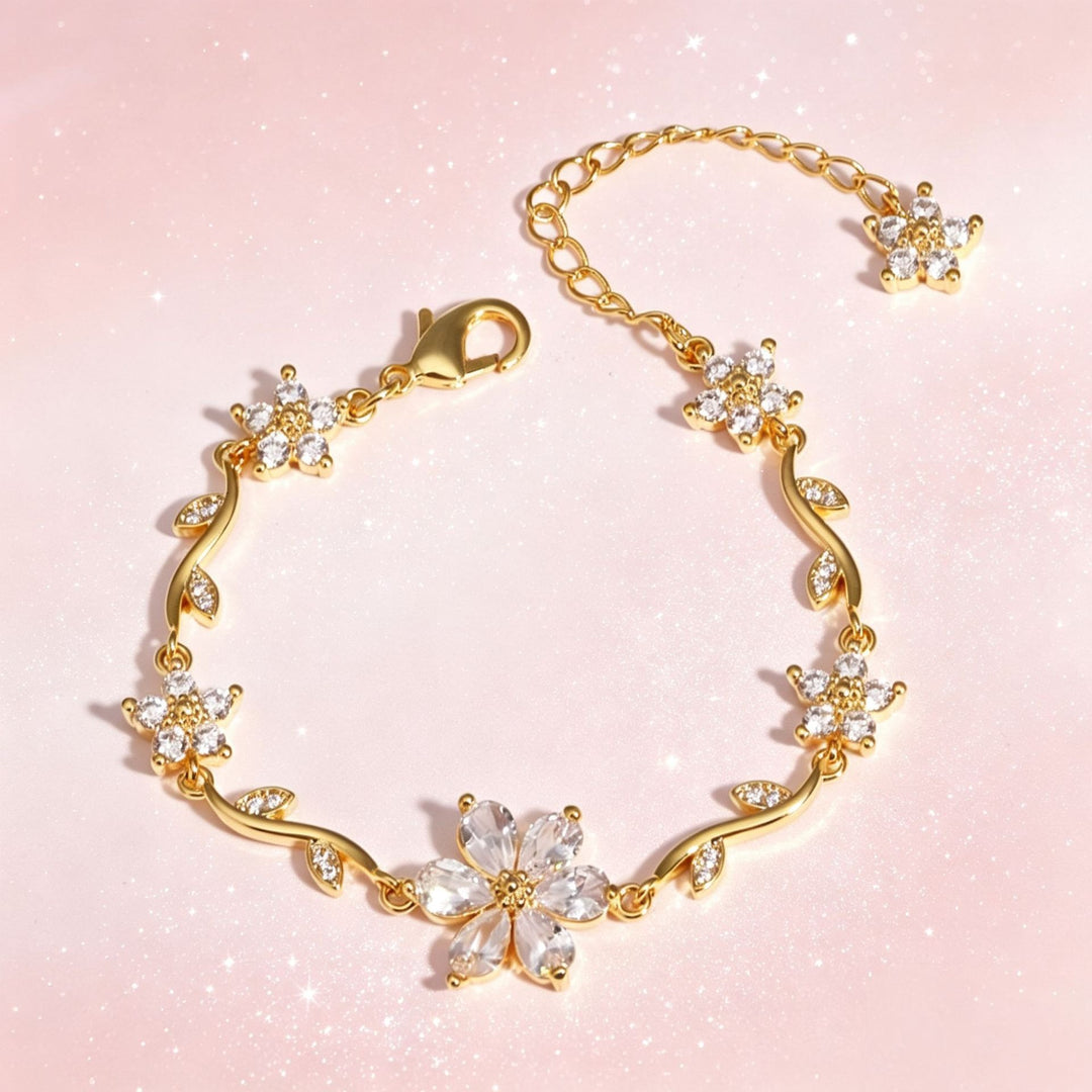 S925 Sterling Silver 18K Gold Plated Vine Flower Bracelet