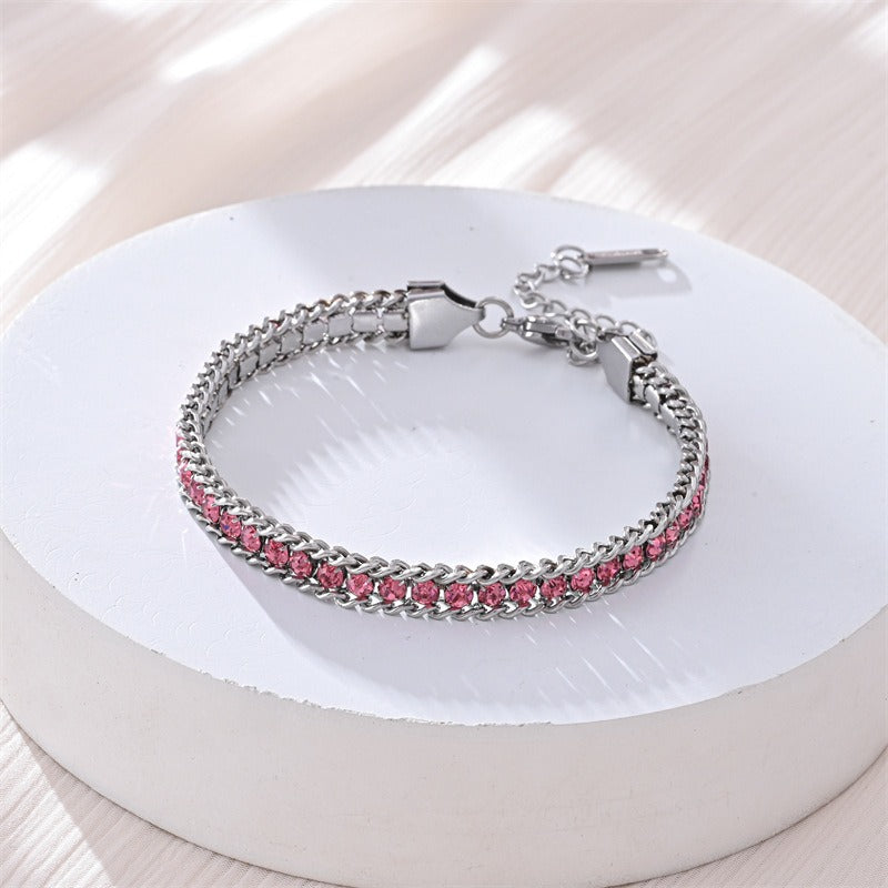 S925 Sterling Silver Two-Row Cuban Link CZ Tennis Bracelet