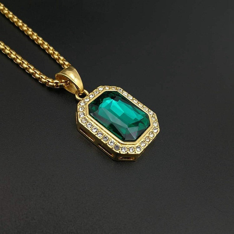 18K Gold Emerald-Cut Halo Pendant Necklace