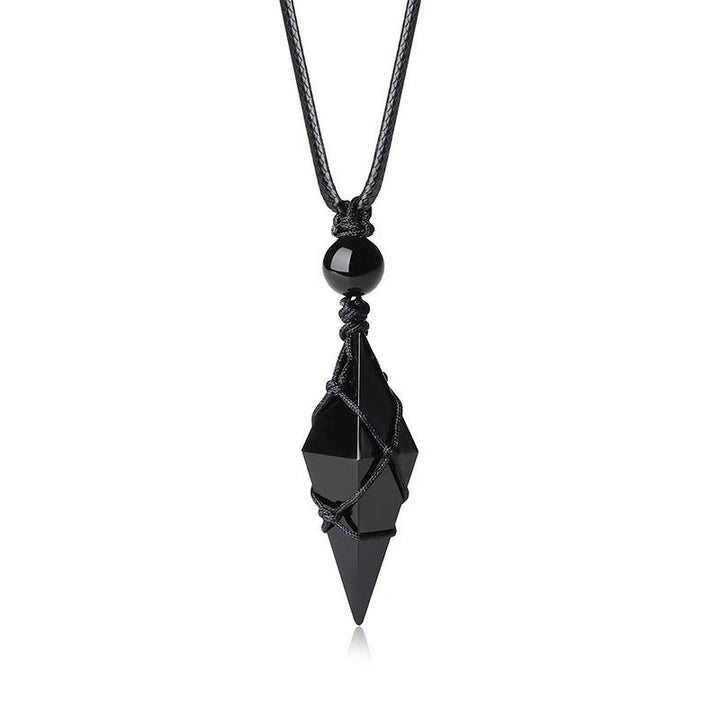 Natural Obsidian Faceted Crystal Point Necklace