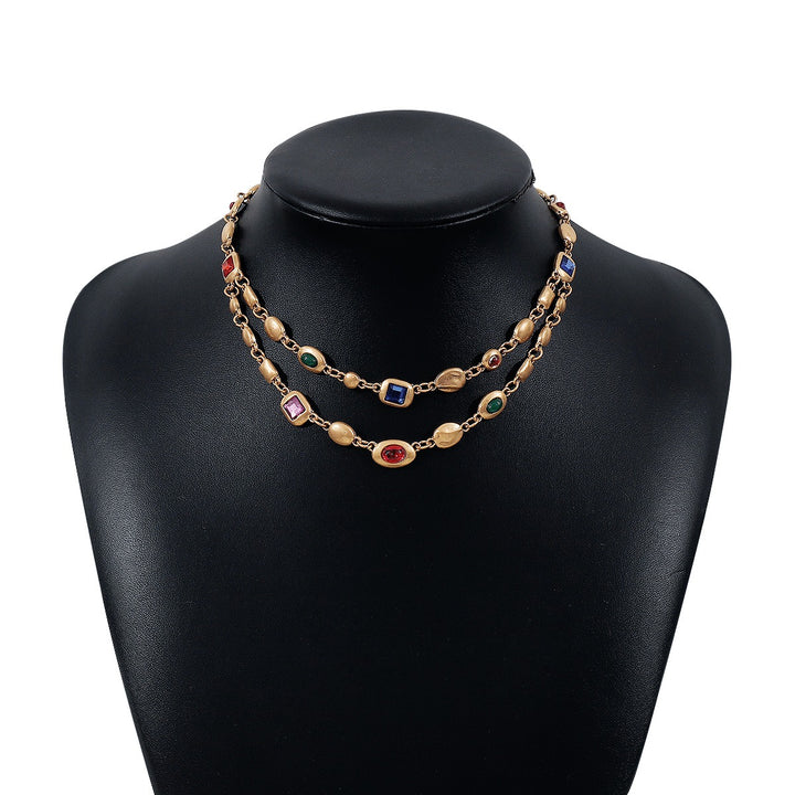 18K Gold S925 Silver Vintage Bezel-Set Gemstone Turquoise Necklace Bracelet Series