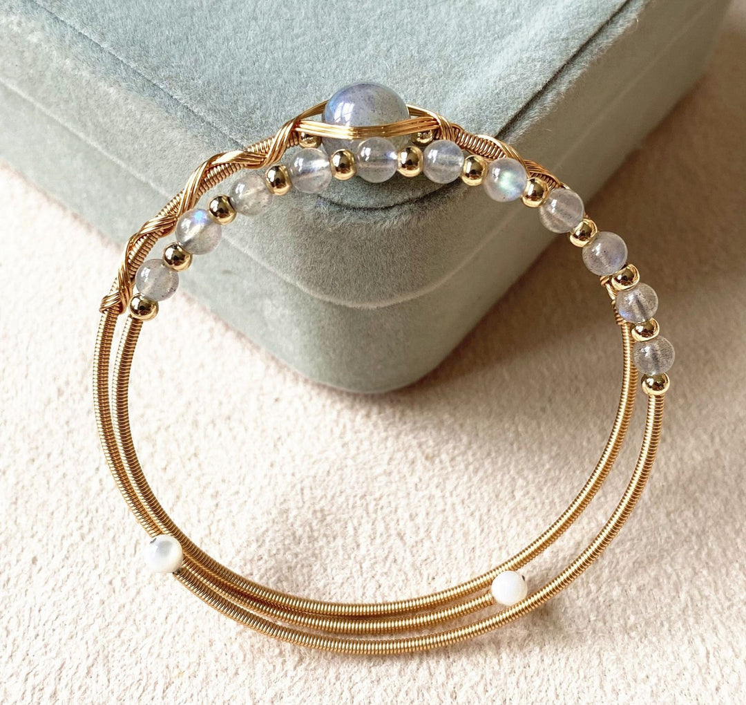 14K Gold Hand-Wrapped Natural Crystal Spring Coil Bracelet