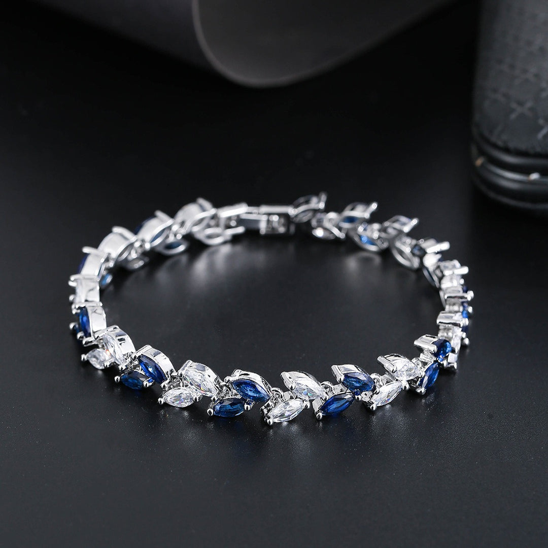 S925 Silver Pavé Alternating Marquise-Cut Gemstone Bracelet