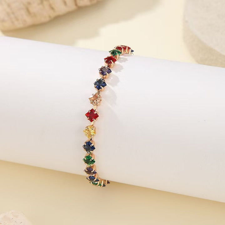 S925 Silver 14K Gold Plated Four-Point Star Cut Gemstone Bracelet