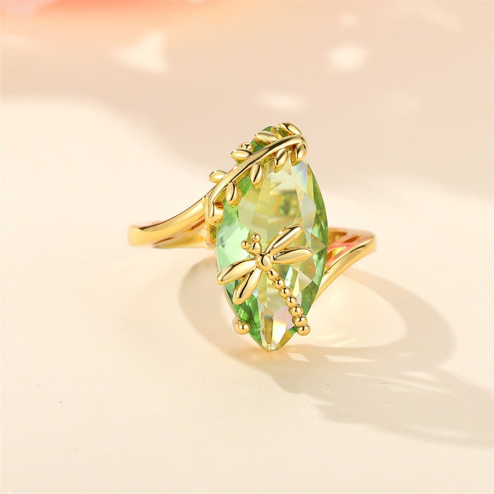 Dragonfly's Kiss 14K Gold Plated Marquise-Cut Green Gemstone Ring