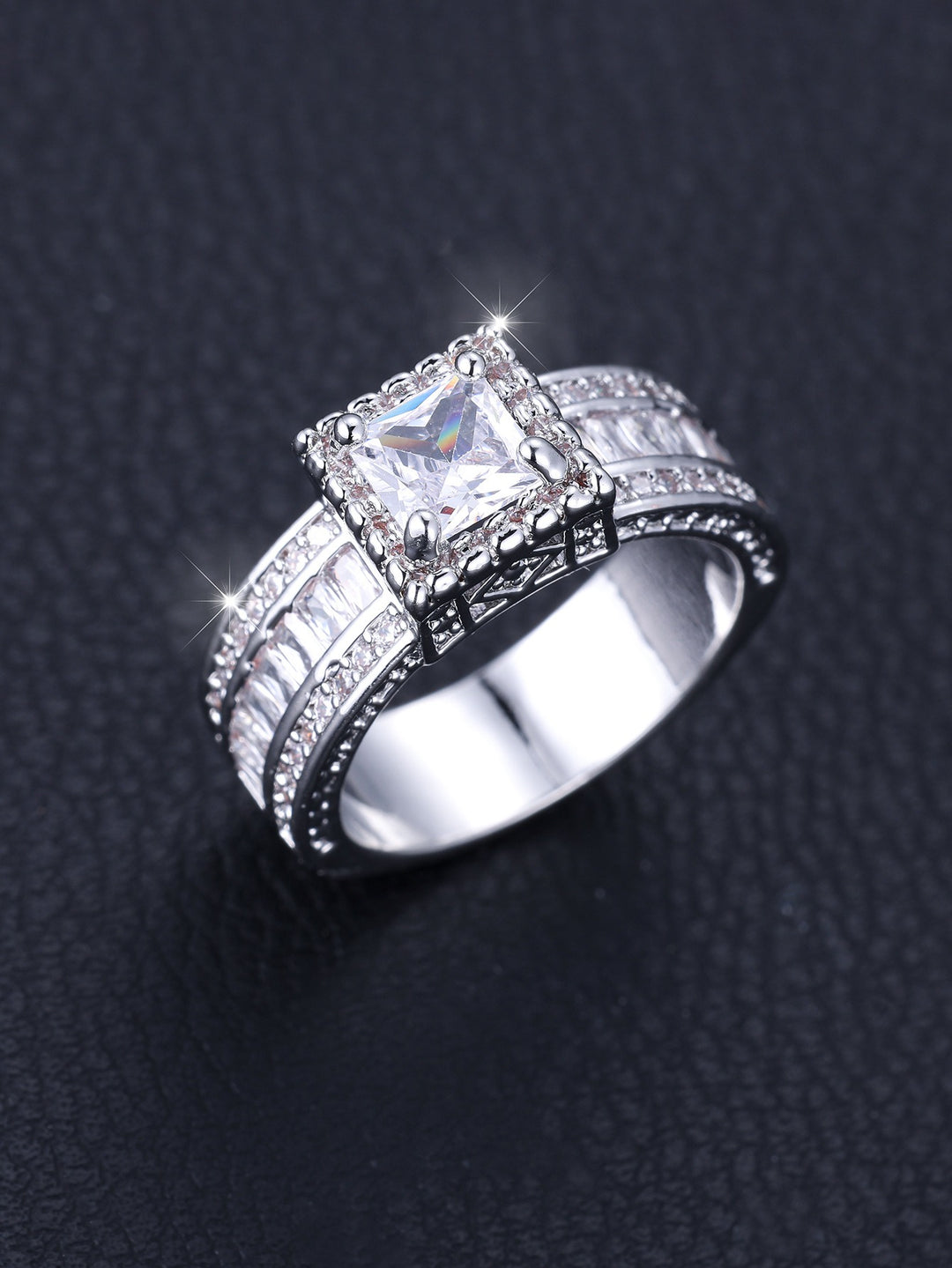 S925 Silver Split-Shank Pavé Square Ring