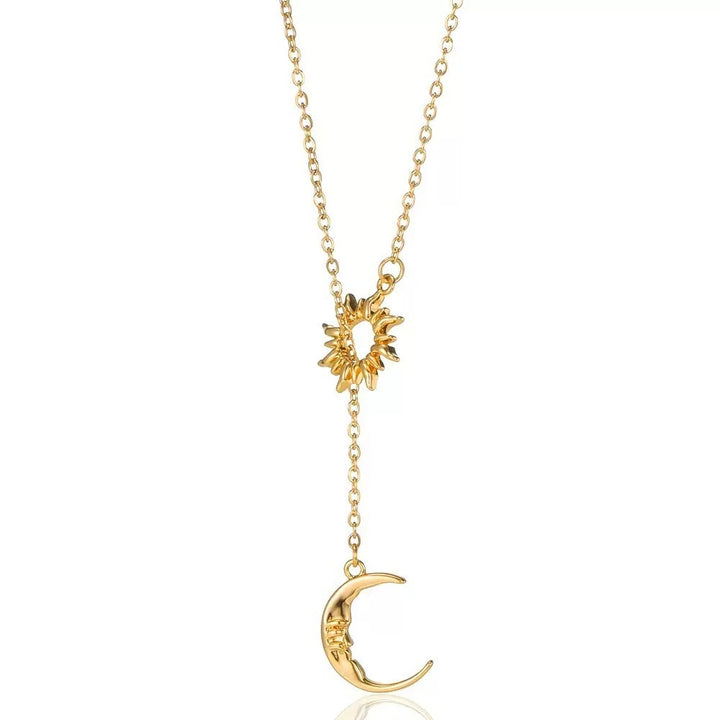 14K Gold Plated Lariat Sun Moon Necklace