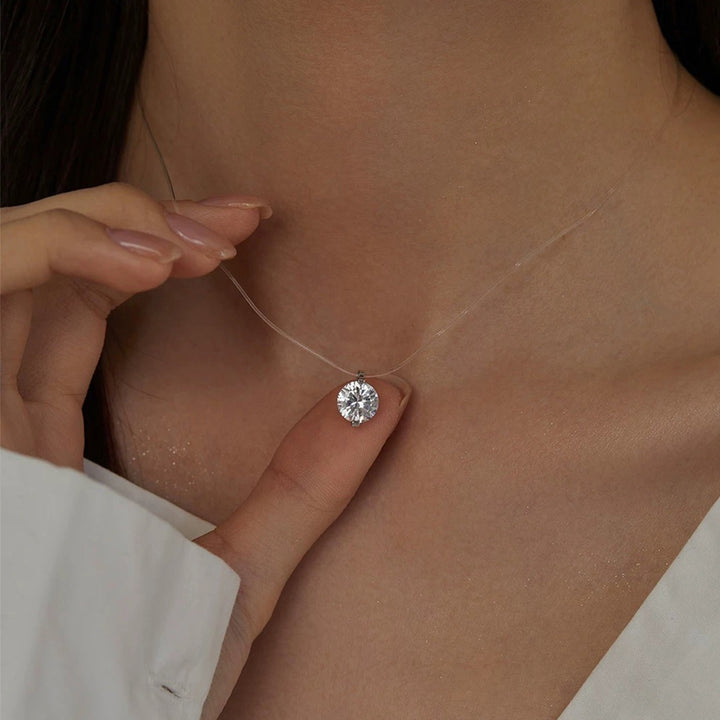 Phantom Diamond Invisible Transparent Wire Solitaire Necklace