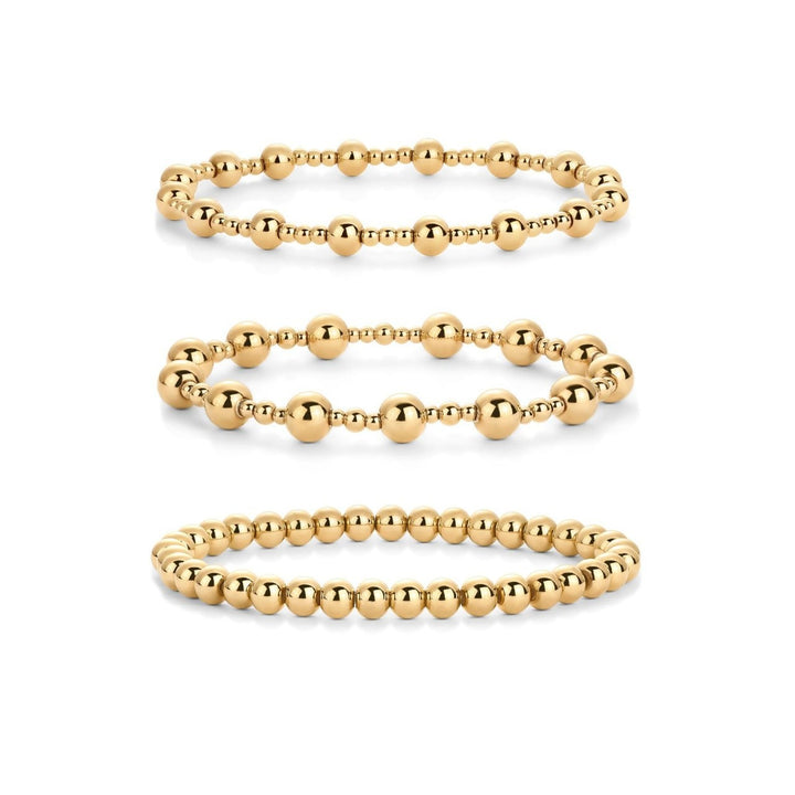 18K Gold/Silver Plated Beaded Stretch Bracelet Stack Set