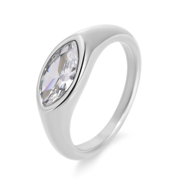 Minimalist Marquise S925 Silver 18K Gold Plated Bezel-Set Signet Ring