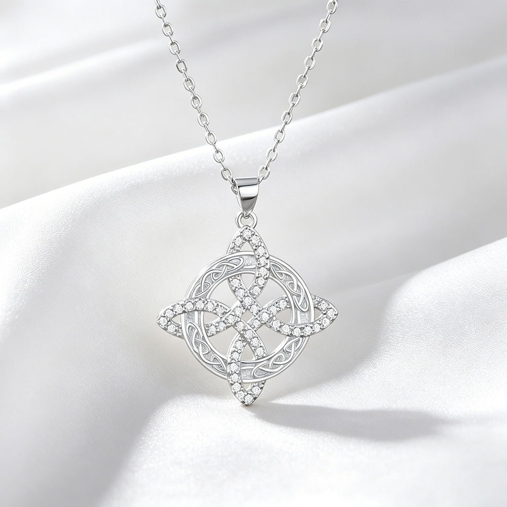 S925 Silver Micro-Pavé Witches Knot Protection Amulet Necklace