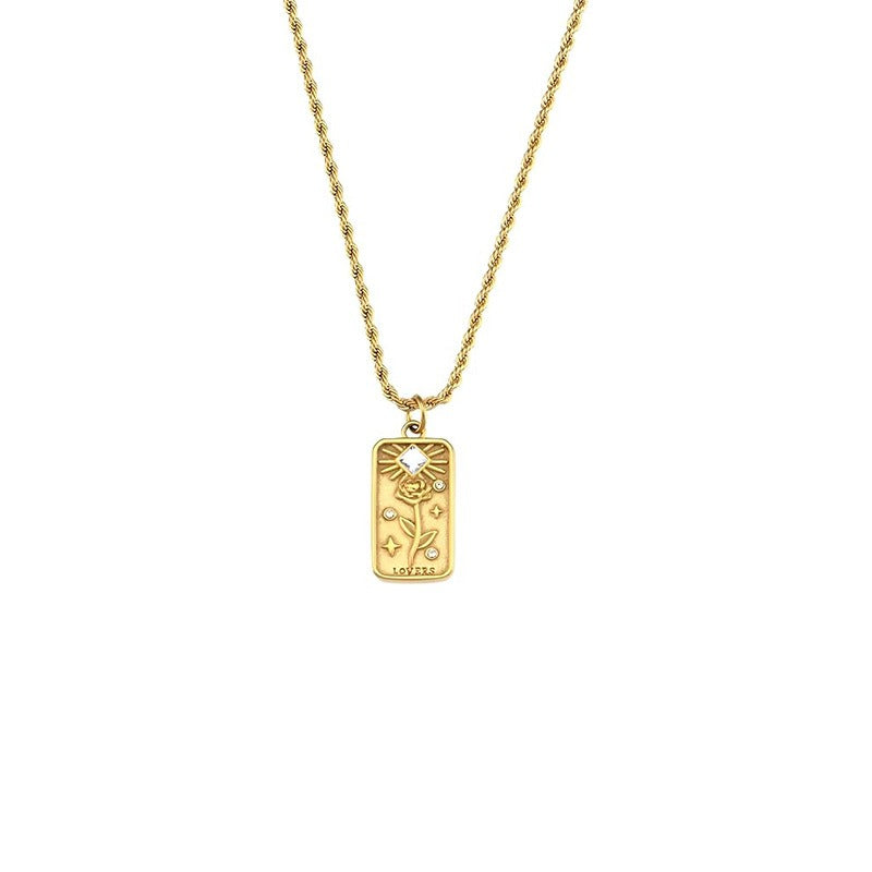Tarot Promise 14K Gold Plated Micro-Pavé Enamel Tarot Card Necklace