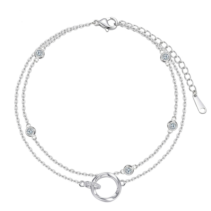 Starlight Embrace S925 Sterling Silver Double-Layer Interlocking Ring Dazzling Anklet