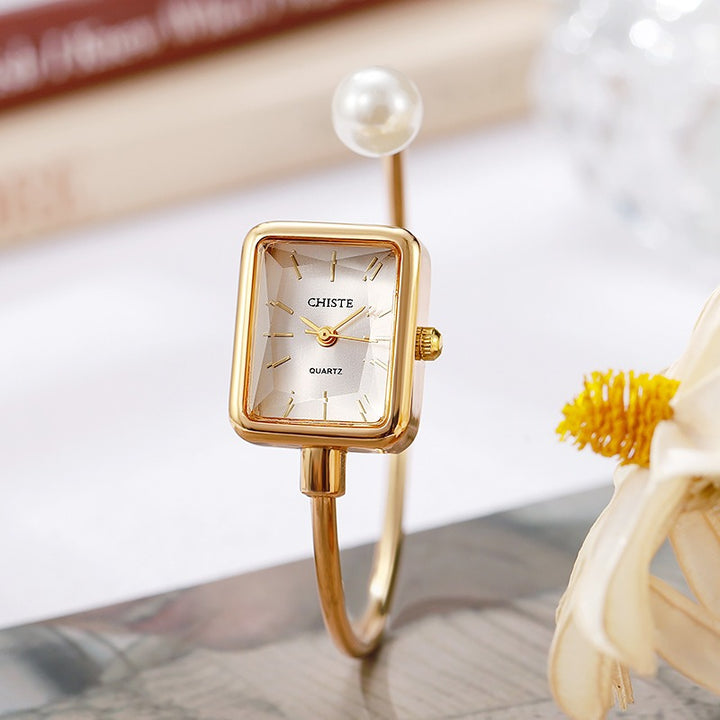French Elegant Pearl Bangle Quartz Watch