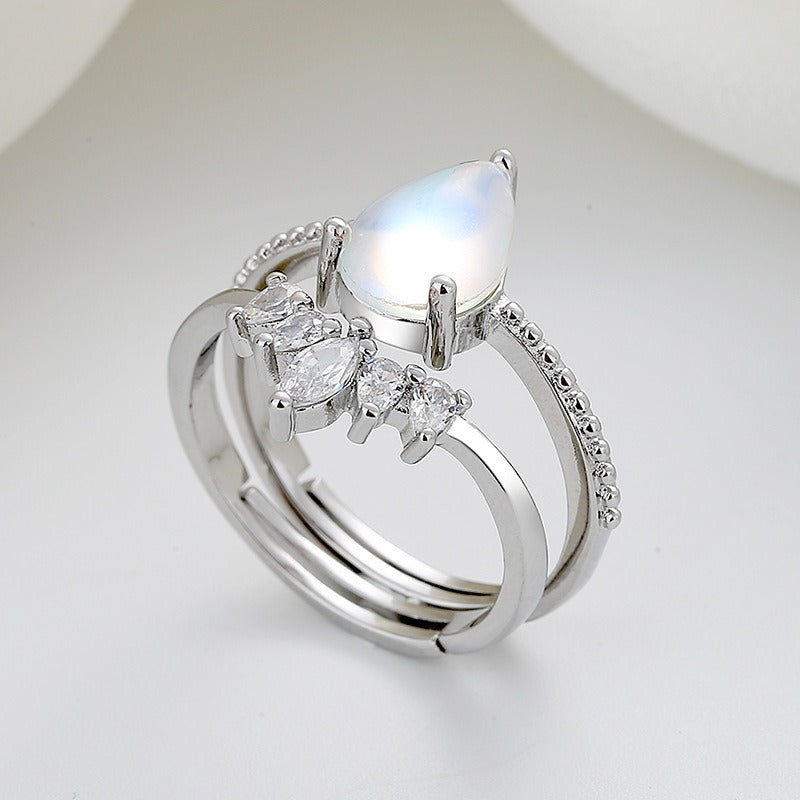 Aurora Crown · Iridescent Teardrop Pavé Adjustable Ring Set