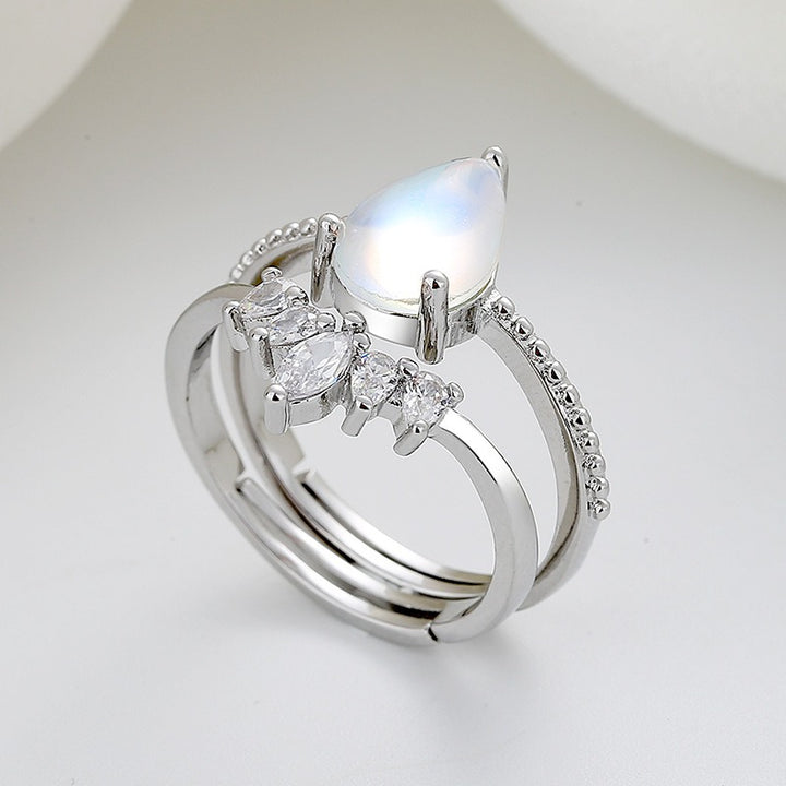 Aurora Crown · Iridescent Teardrop Pavé Adjustable Ring Set