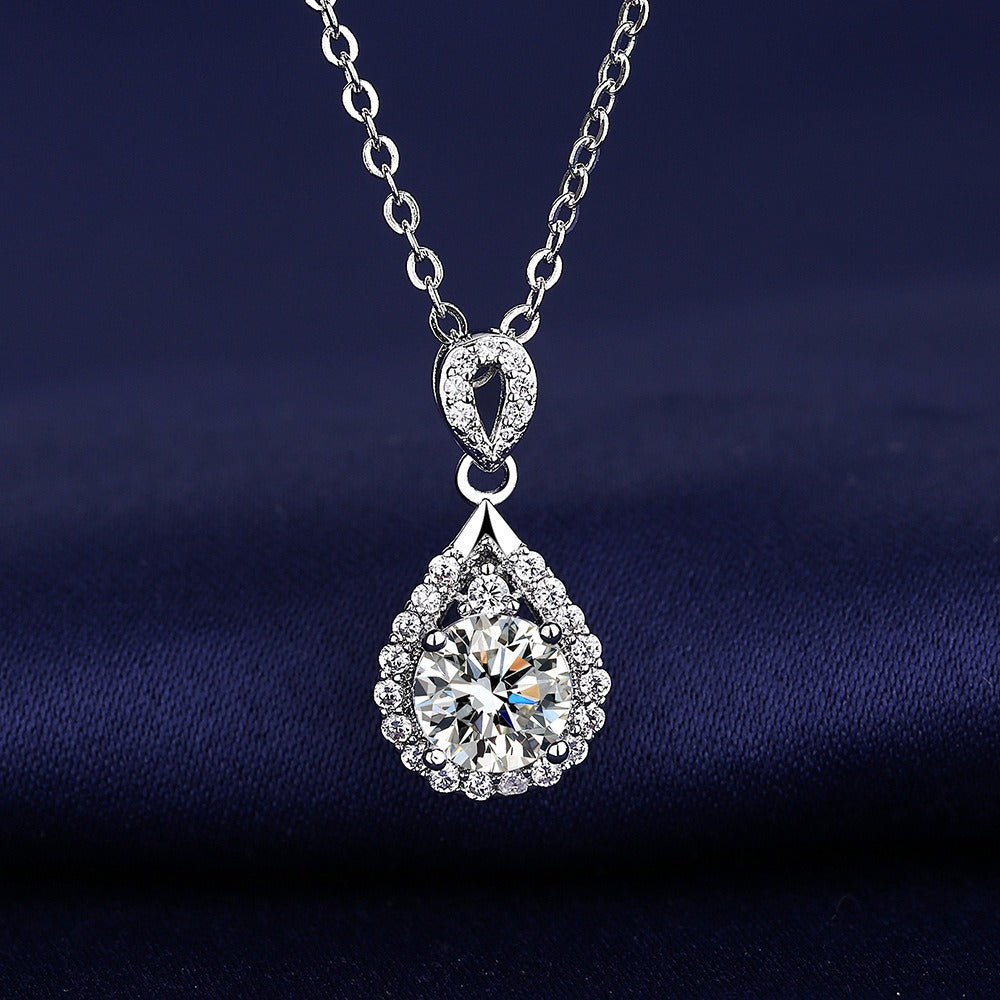S925 Silver Micro-Pavé Teardrop Halo Pendant Necklace