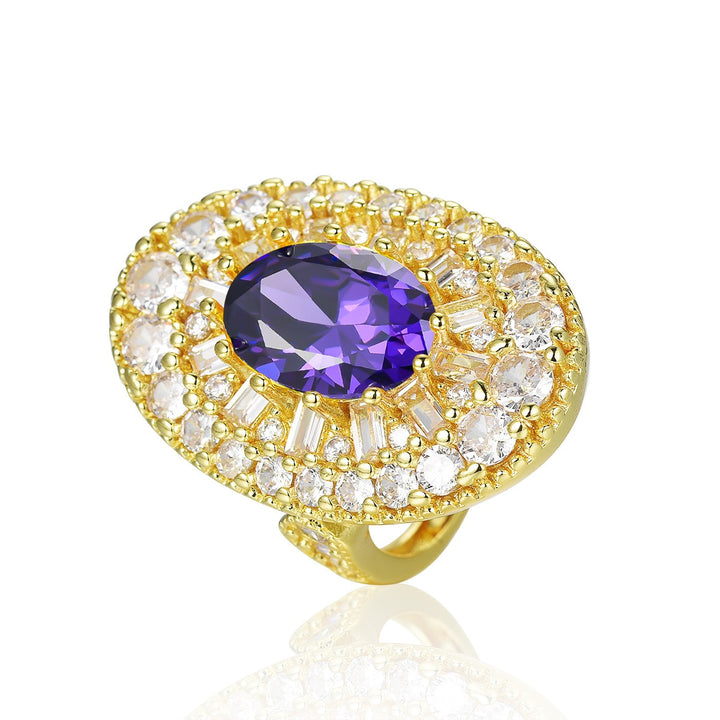 14K Gold Plated Art Deco Sapphire Baguette Halo Open Ring