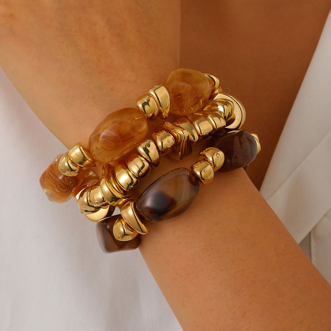 Amber Gold Resin Beaded Stretch Bracelet