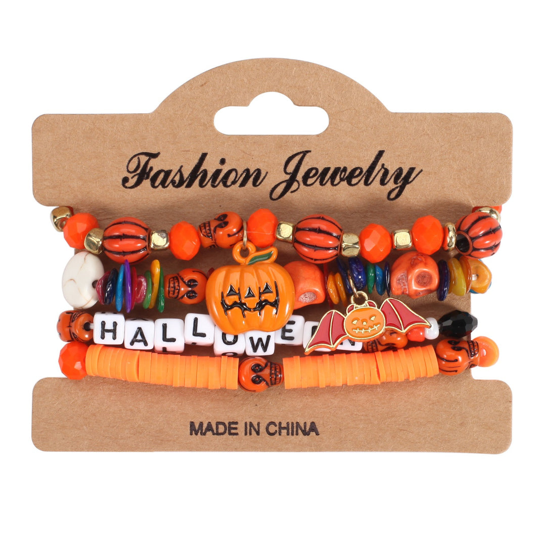 Halloween Spooky-Cute Party Multi-Layer Beaded Letter Stack Bracelet Set