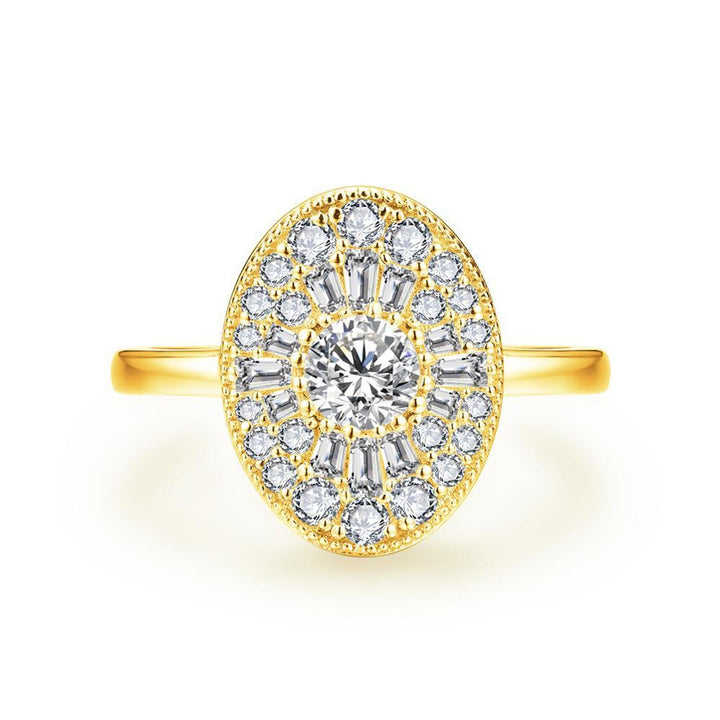 S925 Sterling Silver/14K Gold Plated Vintage Oval Baguette Halo Ring