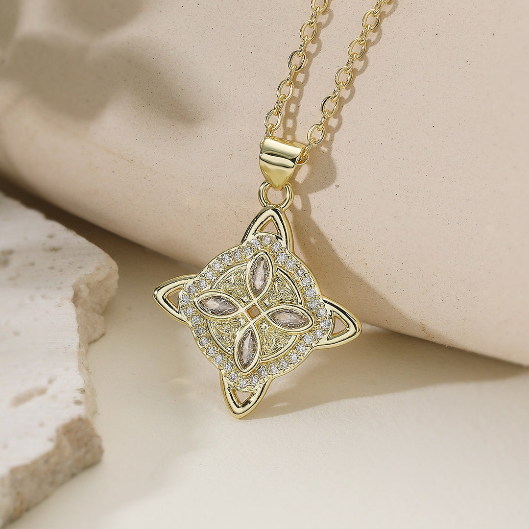 Shield of Witches 18K Gold Plated Witches Knot Pavé Amulet Necklace