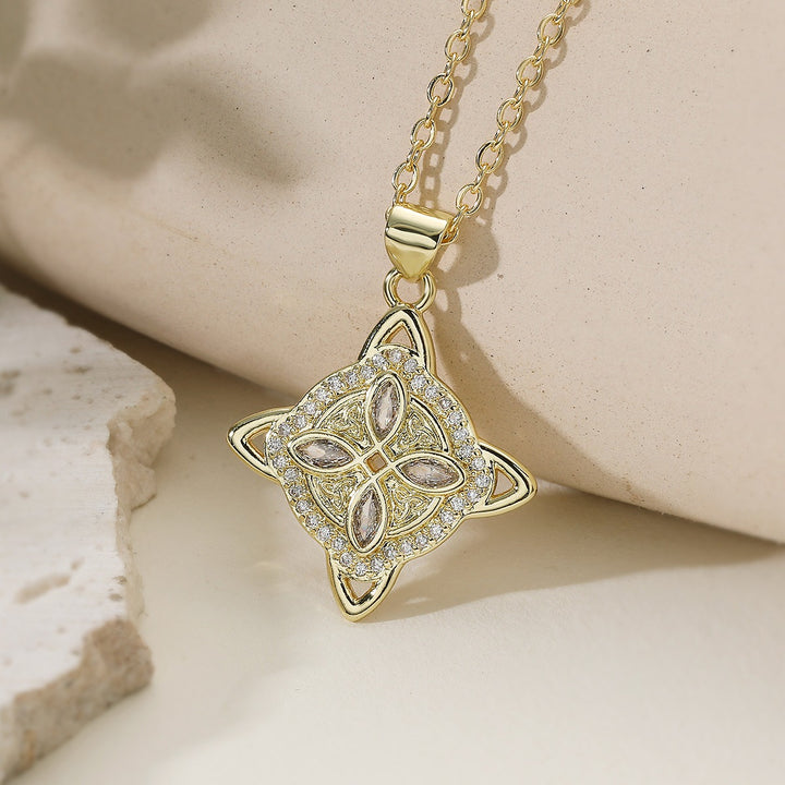 Shield of Witches 18K Gold Plated Witches Knot Pavé Amulet Necklace