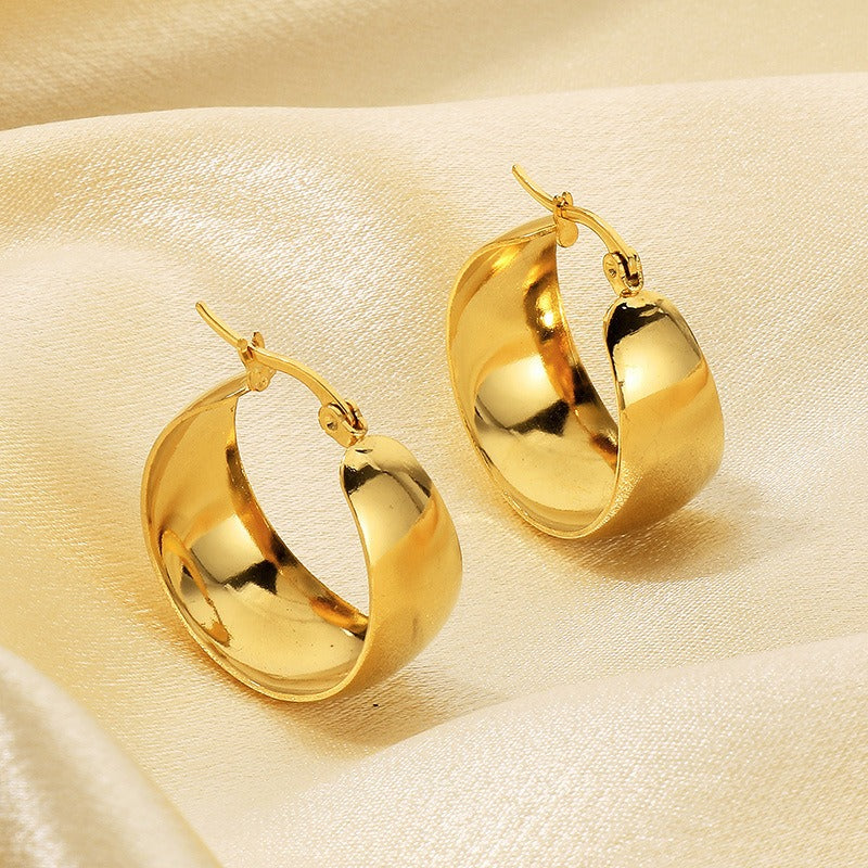 14K Gold Plated / S925 Sterling Silver Domed Chunky Hoop Earrings