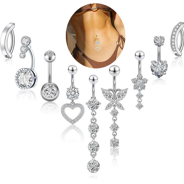 14K Gold S925 Silver Sparkling Belly Button Ring Sets