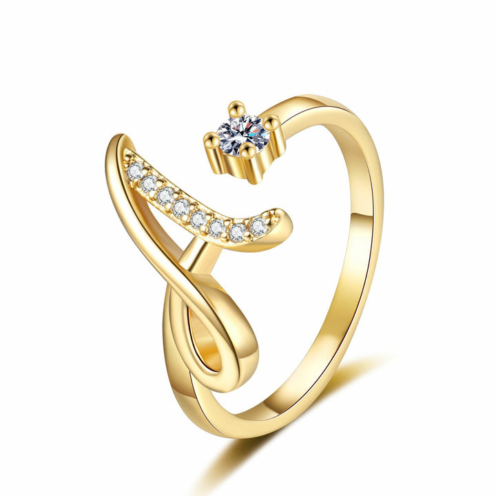 Dainty Cursive Initial Open Ring with CZ Accent