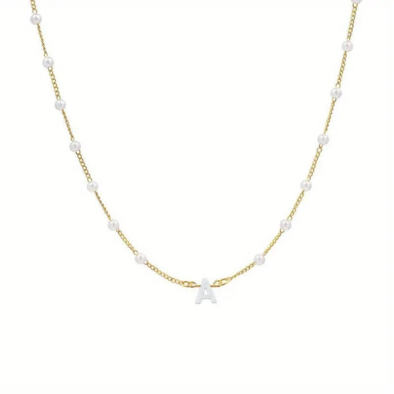 18K Gold Plated Pearl Initial Necklace