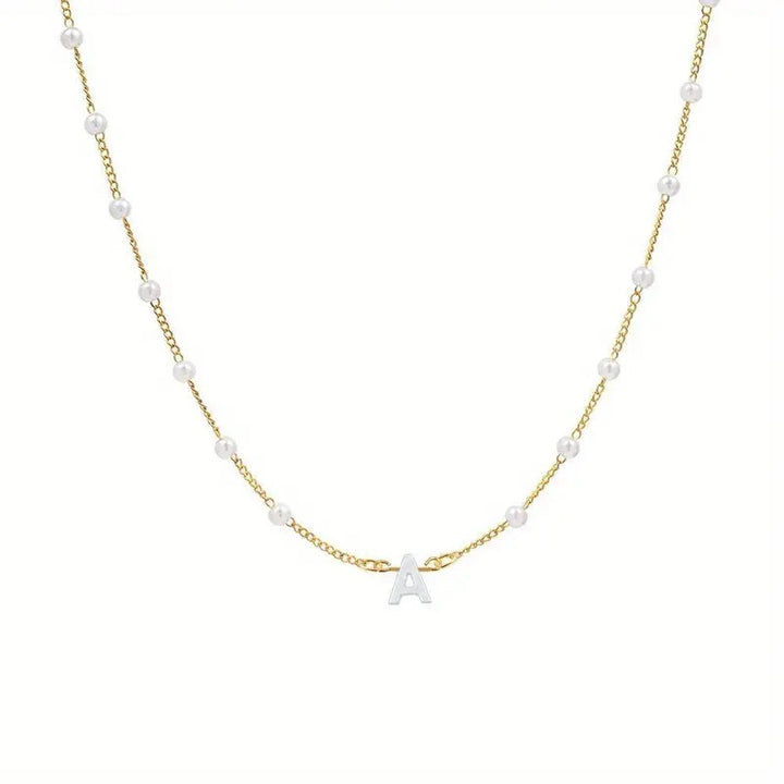 18K Gold Plated Pearl Initial Necklace